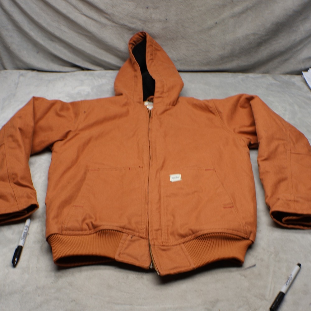 Eddie Bauer Workwear Jacket Men Medium Brown Canvas Foreman Fit Hooded Insulated